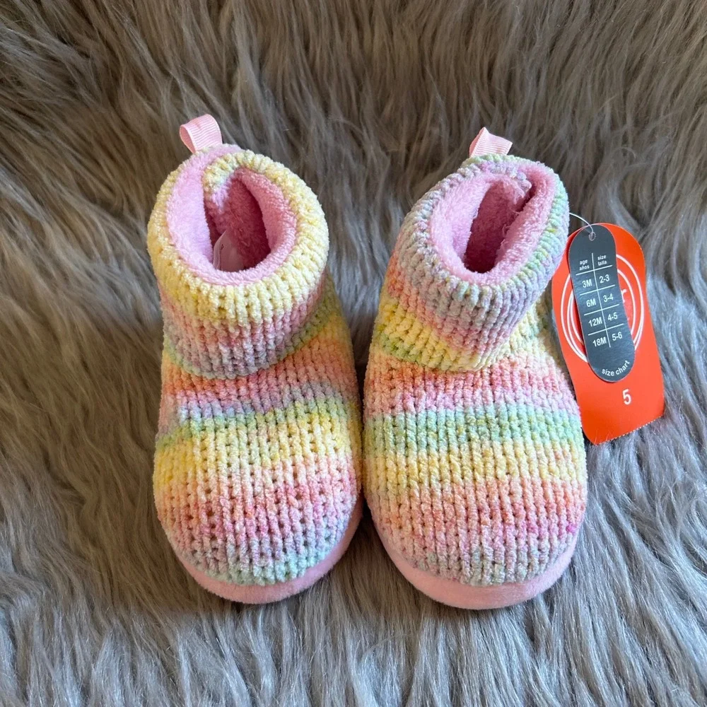 Wonder Nation Rainbow Slippers Girls Size 5 Booties Shoes Slip On Adjustable